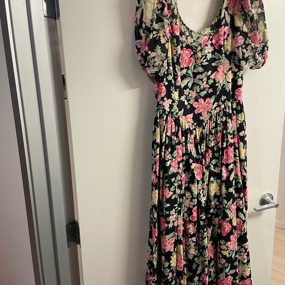 Laura Ashley Dresses & Skirts - Laura Ashley Pink Red Maxi Sundress with Puff Sleeves for Weddings